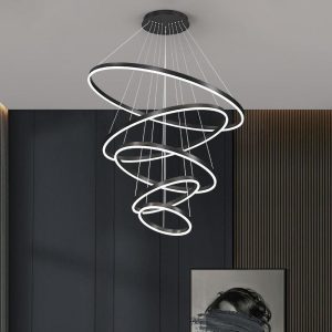 Dimmable Nordic LED Chandelier - Modern 6-Ring Pendant Light for Home & Commercial Spaces