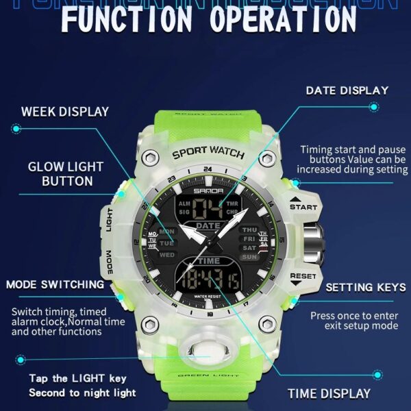 Dual Display Sports Watch for Men - Waterproof, Shock Resistant with Multi-Function Digital Display - Image 8