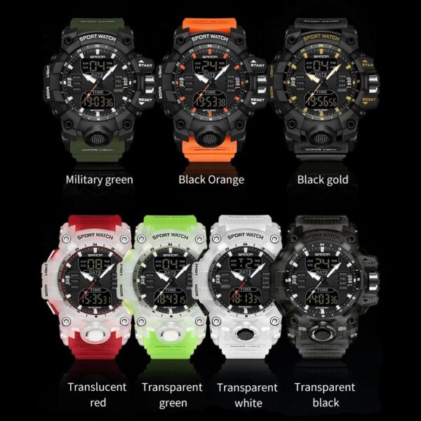 Dual Display Sports Watch for Men - Waterproof, Shock Resistant with Multi-Function Digital Display - Image 3