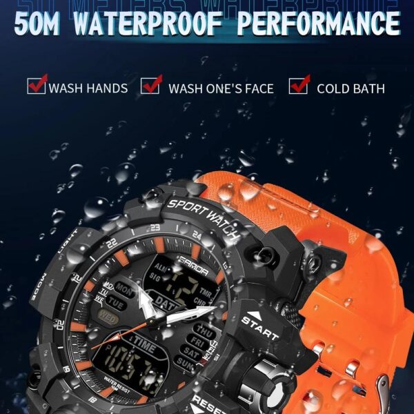 Dual Display Sports Watch for Men - Waterproof, Shock Resistant with Multi-Function Digital Display - Image 6