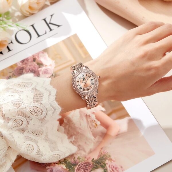Diamond-Encrusted Stainless Steel Quartz Watch for Women - Image 2