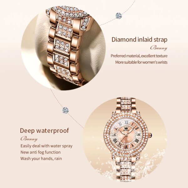 Diamond-Encrusted Stainless Steel Quartz Watch for Women - Image 6