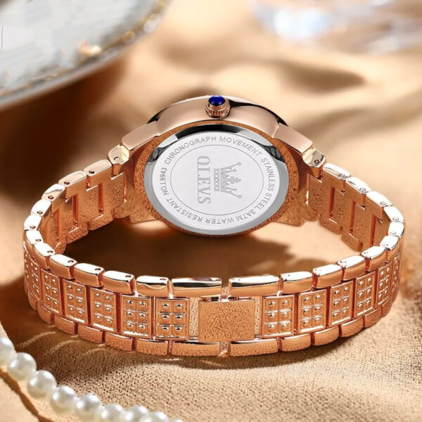 Diamond-Encrusted Stainless Steel Quartz Watch for Women - Image 4
