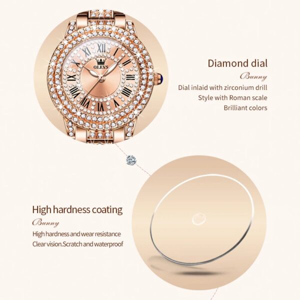 Diamond-Encrusted Stainless Steel Quartz Watch for Women - Image 5