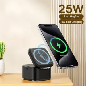 2-in-1 Magnetic Wireless Charger Stand: Fast Charging Dock Station