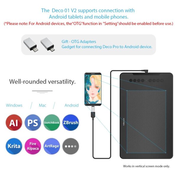 10 Inch Drawing Tablet Graphics Digital Tablet with Tilt & Shortcut Keys - Image 3