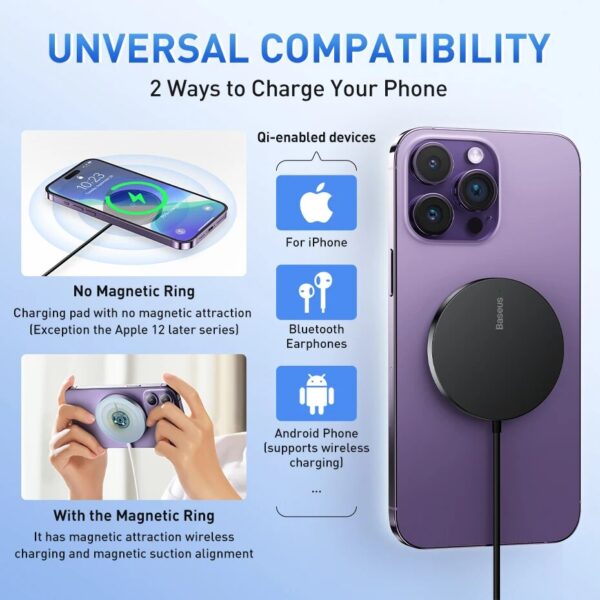 15W Magnetic Fast Charging Pad - Qi Wireless Charger for iPhone 14 Series & More - Image 3