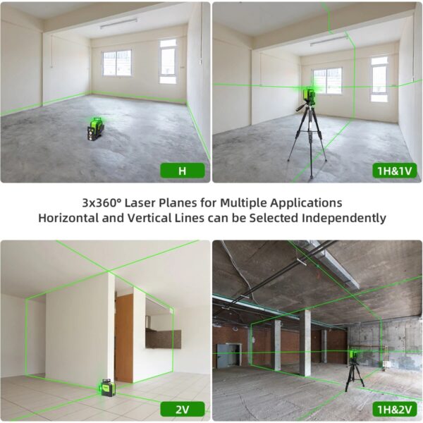 360° 3D Green Laser Level Kit with Receiver & Tripod, 12 Lines, Self-Leveling - Image 7