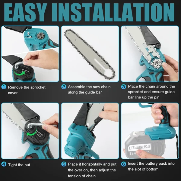 6-Inch Cordless Mini Chainsaw for Wood Cutting & Tree Trimming - Image 8