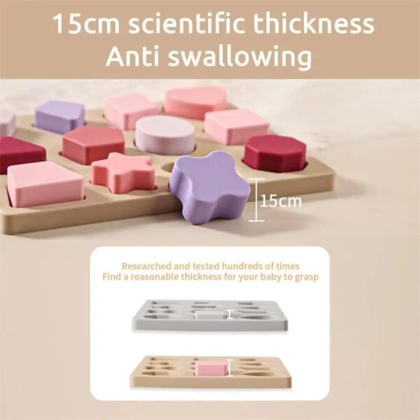 Silicone Montessori Baby Puzzle Toy Set: Geometric Shape Matching Board for Educational Play - Image 3