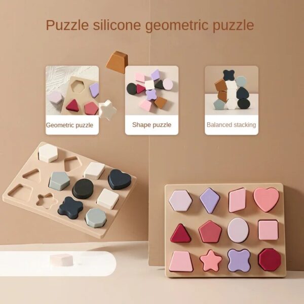 Silicone Montessori Baby Puzzle Toy Set: Geometric Shape Matching Board for Educational Play - Image 5