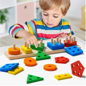 Colorful Wooden Sorting & Stacking Toys: Educational Shape Sorter for Toddlers