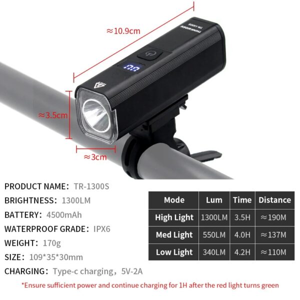 Ultra-Bright 1300 Lumen LED Bike Headlight – USB Charging & Power Bank Functionality - Image 7