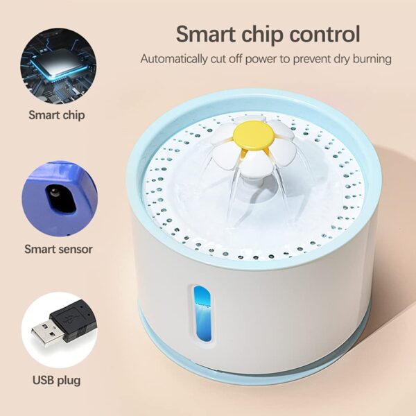 2.4L LED-Lit Automatic Cat Water Fountain with Stainless Steel & Activated Carbon Filter - Image 3