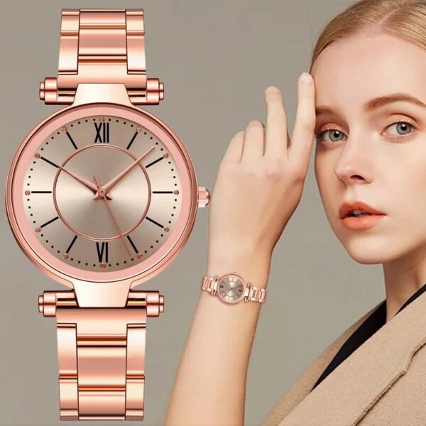 Exquisite Rose Gold Stainless Steel Women's Quartz Watch - Image 5