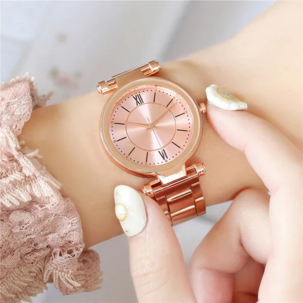 Exquisite Rose Gold Stainless Steel Women's Quartz Watch - Image 4
