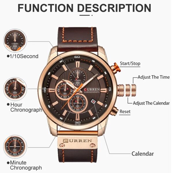 Men's Leather Sports Chronograph Watch - Image 3