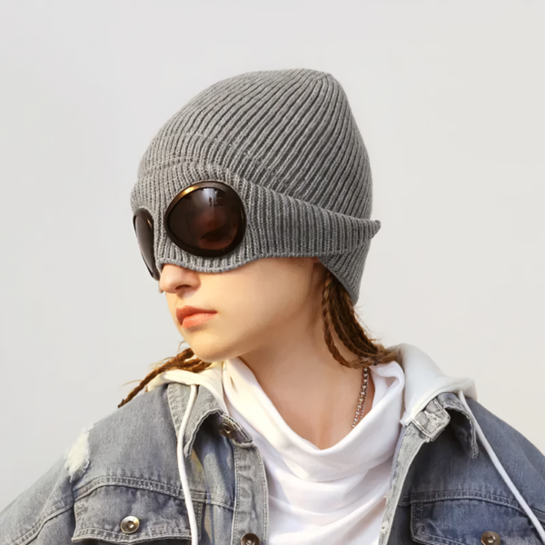 Winter Knit Skull Cap with Integrated Goggles - Image 3