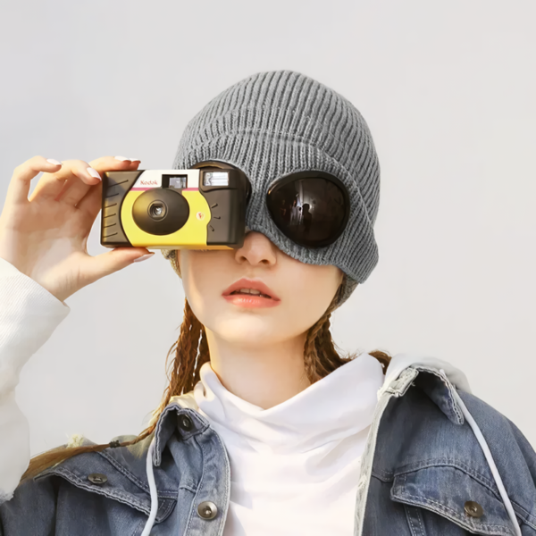 Winter Knit Skull Cap with Integrated Goggles - Image 2