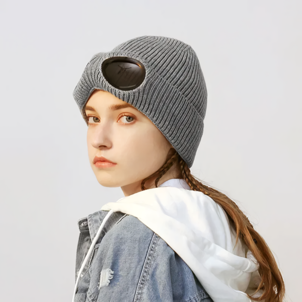 Winter Knit Skull Cap with Integrated Goggles - Image 5