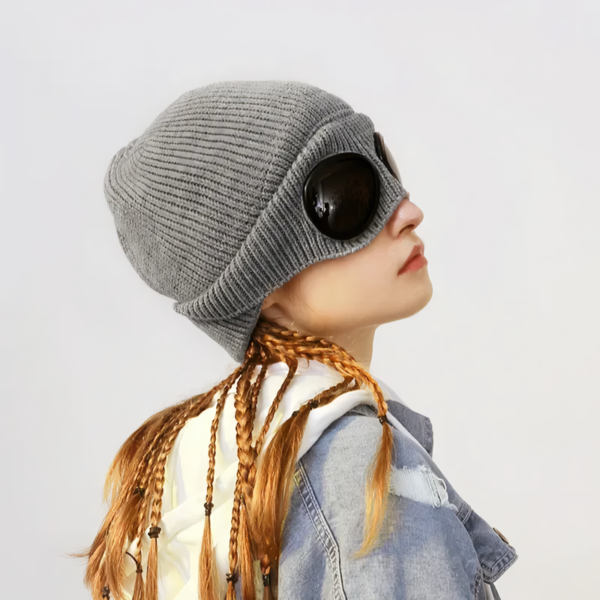 Winter Knit Skull Cap with Integrated Goggles - Image 4